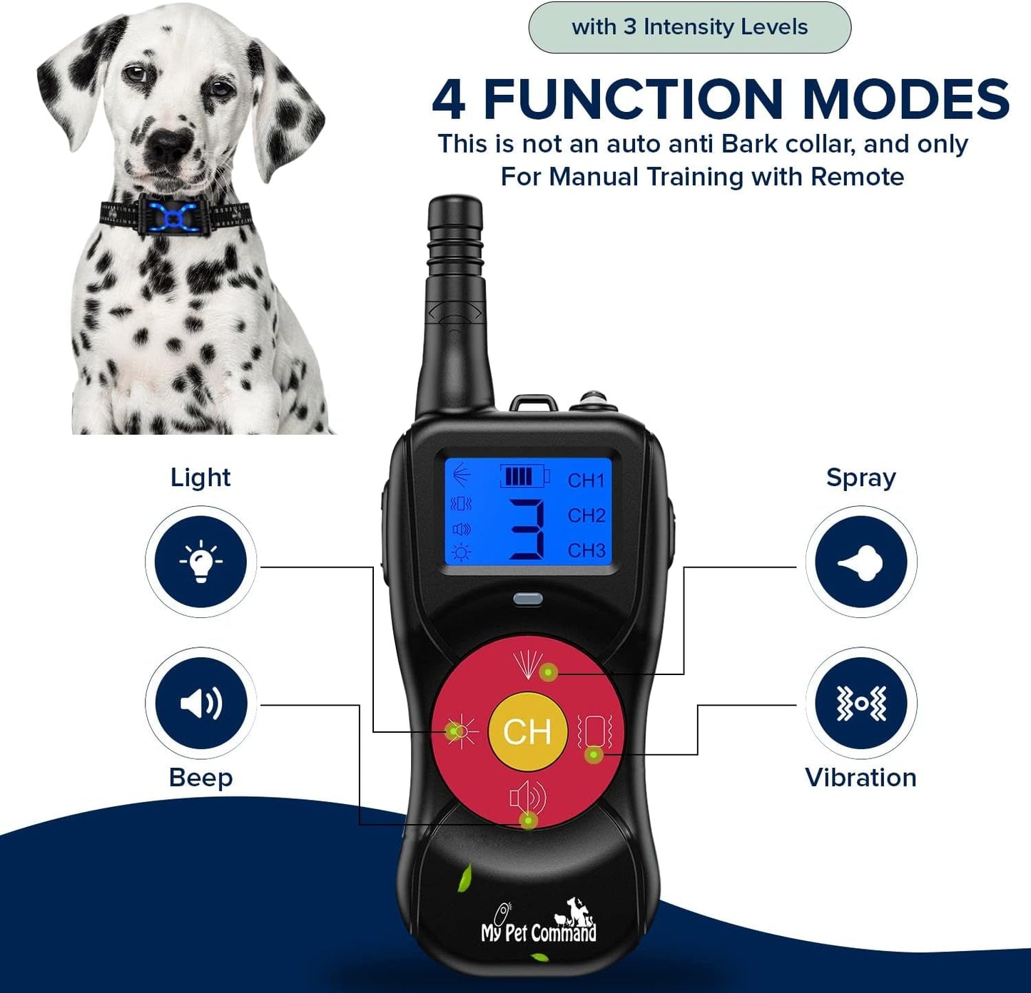 "2600 FT Citronella Dog Training Collar - 4 - in - 1 Remote with Spray, Vibration, Tone & Night Light Functions | Safe, Humane, Waterproof & Rechargeable | Supports Up to 3 Collars" - Eco and More Pet Store