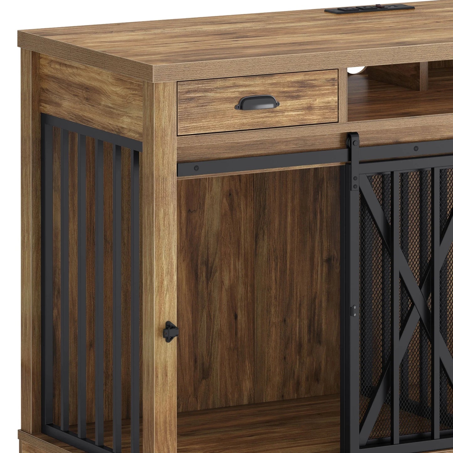 63" Dog Crate Furniture with 2 Drawers,Tv Stand with Charging Station 63" Large Wooden Indoor Dog Kennel - Brown - Eco and More Pet Store DBA Overseen
