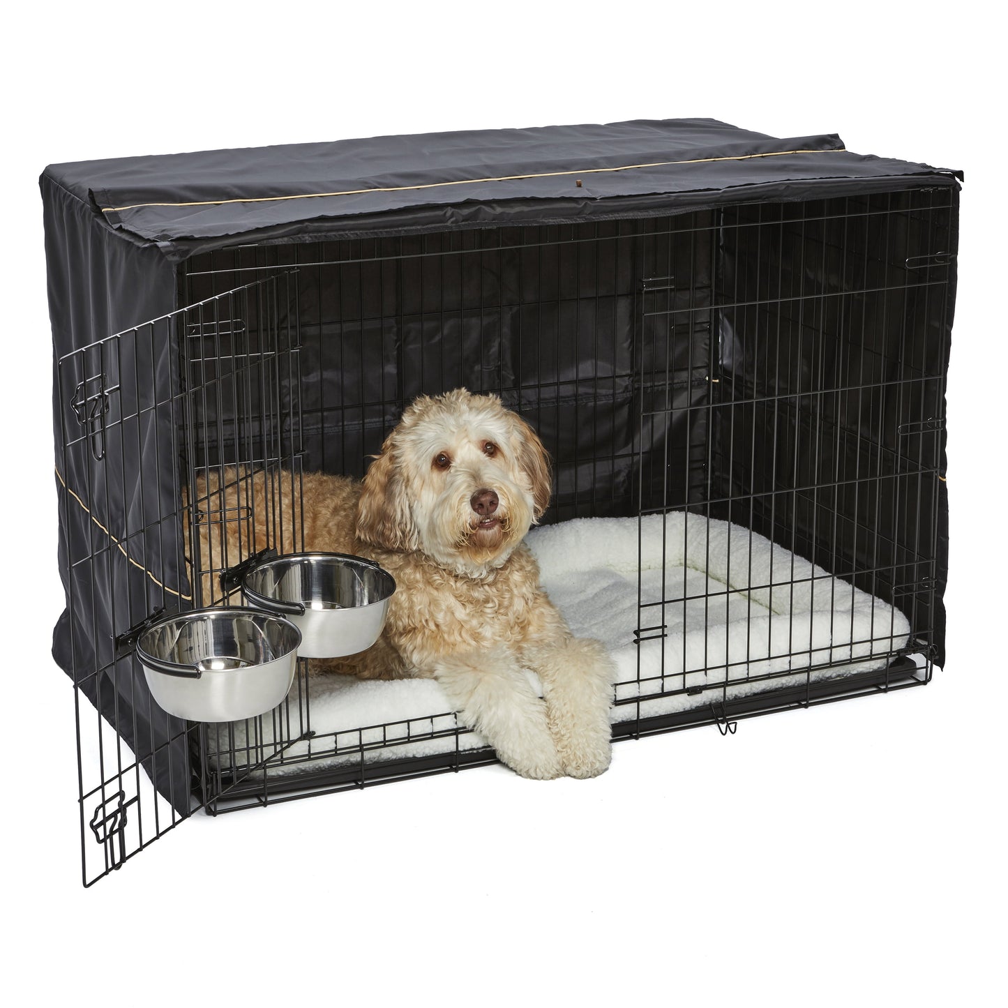 Dog Crate Starter Kit with 22-Inch Double Door Crate, Bed, Cover, and Bowls
