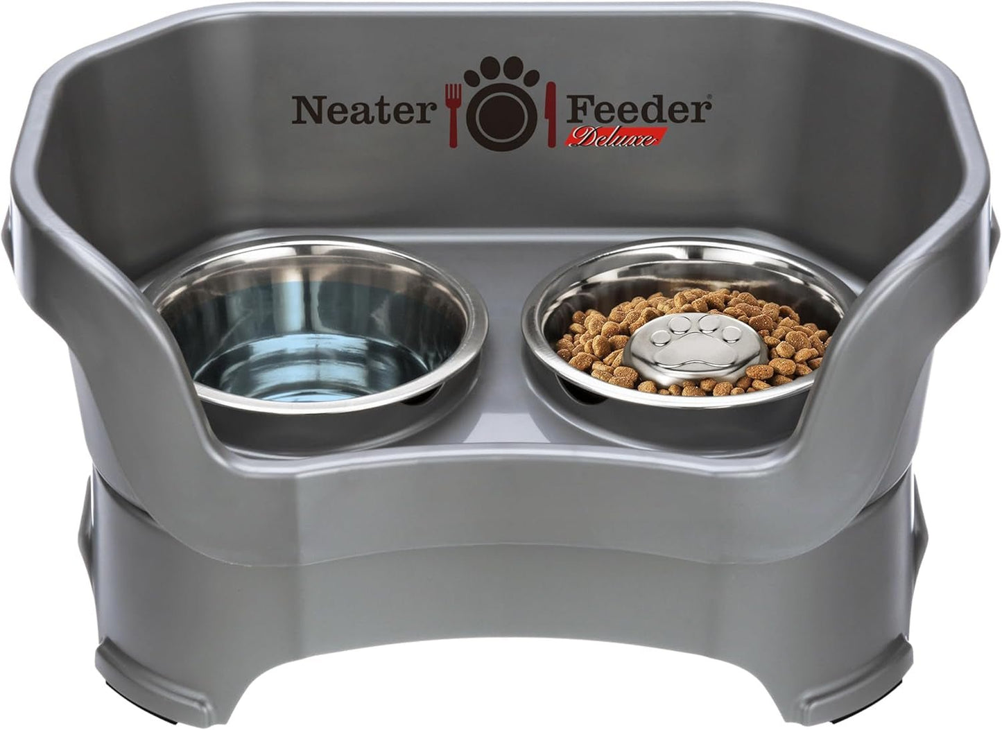 Feeder Deluxe Mess Proof Dog Bowls | Elevated for Medium Dogs 19 - 40 Lbs, Made in USA, No Spill Raised Dog Food Bowl Stand Feeding Station, Food and Water Bowl Set, Grey - Eco and More Pet Store DBA Overseen