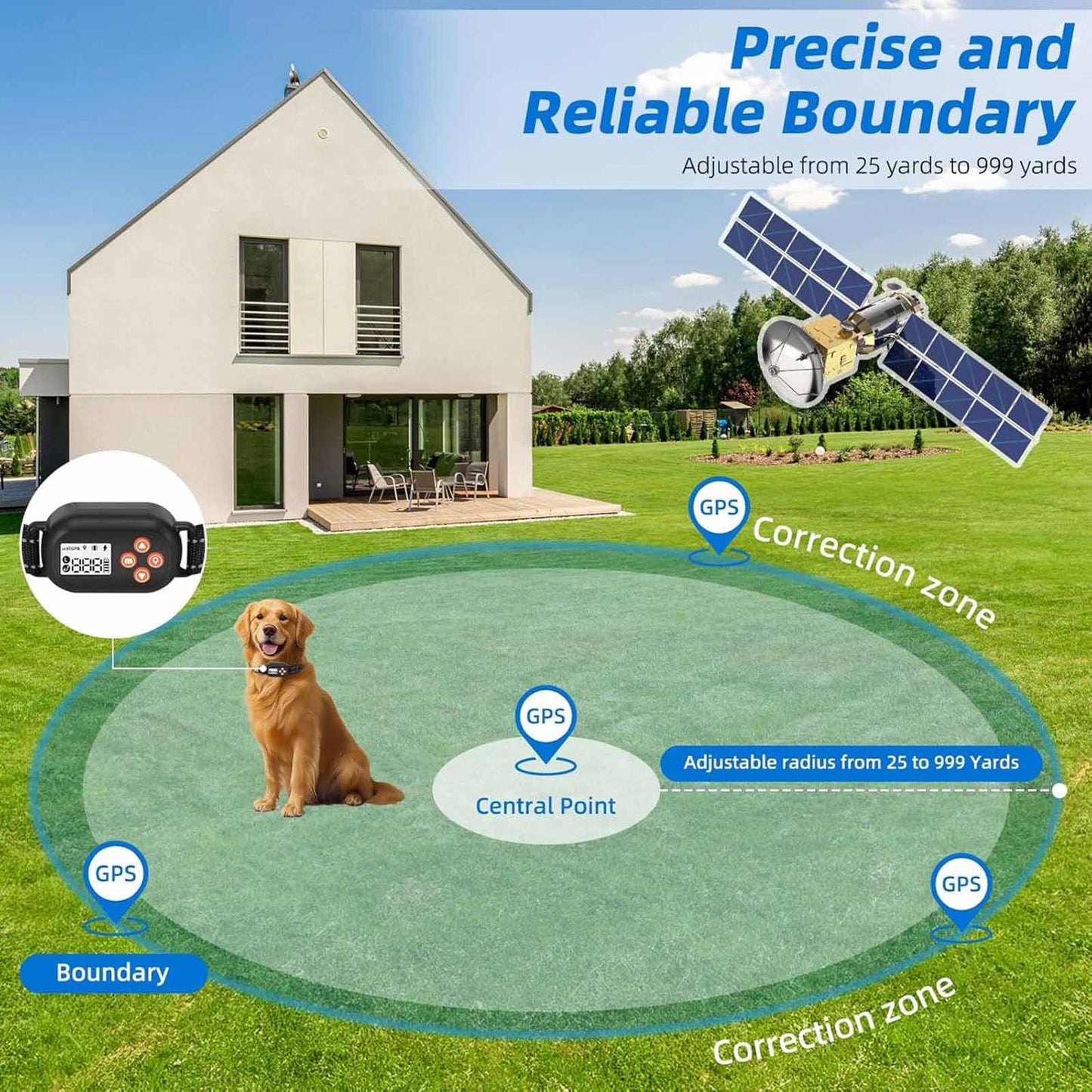 GPS Wireless Dog Fence System Electric Pet Collar with 3 Warning Modes Radius 25 - 999 Yards Waterproof & Rechargeable Receiver Containment for Outdoor Training - Eco and More Pet Store DBA Overseen