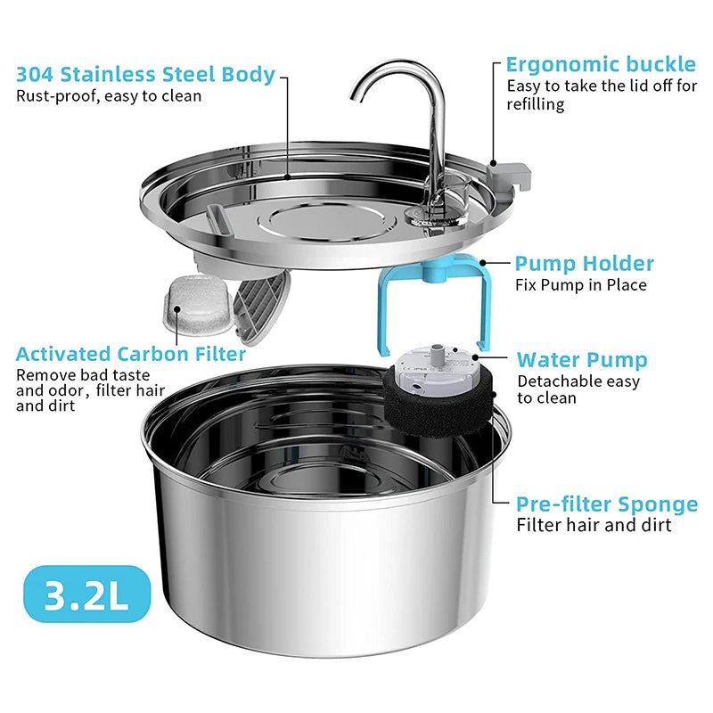 Intelligent Stainless Steel Cat Water Fountain Automatic Drinker for Cats Feeder Pet Water Dispenser Drinking Fountain for Cats - Eco and More Pet Store