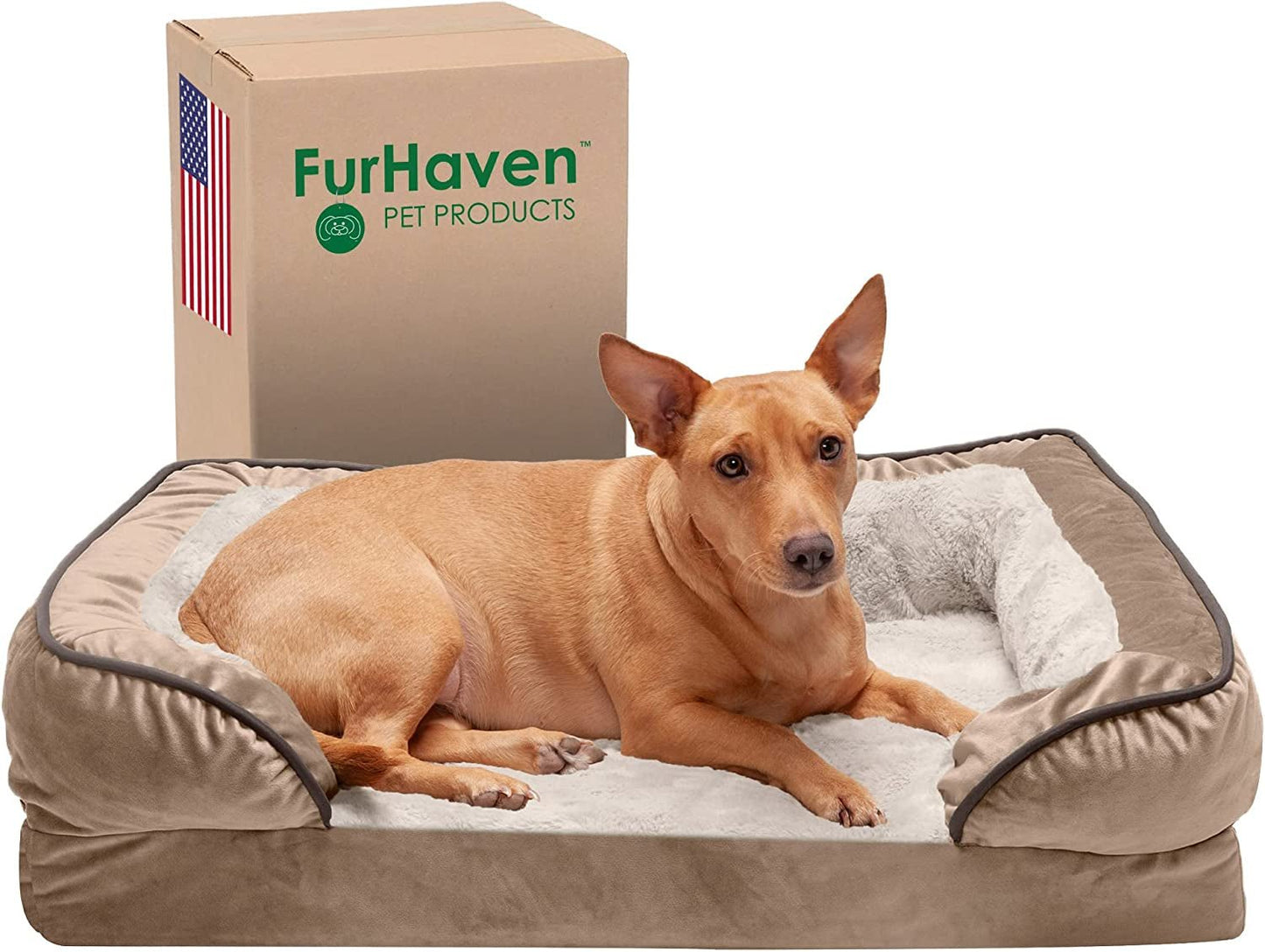 Orthopedic Dog Bed for Large/Medium Dogs W/ Removable Bolsters & Washable Cover, for Dogs up to 55 Lbs - Plush & Velvet Waves Perfect Comfort Sofa - Granite Gray, Large - Eco and More Pet Store