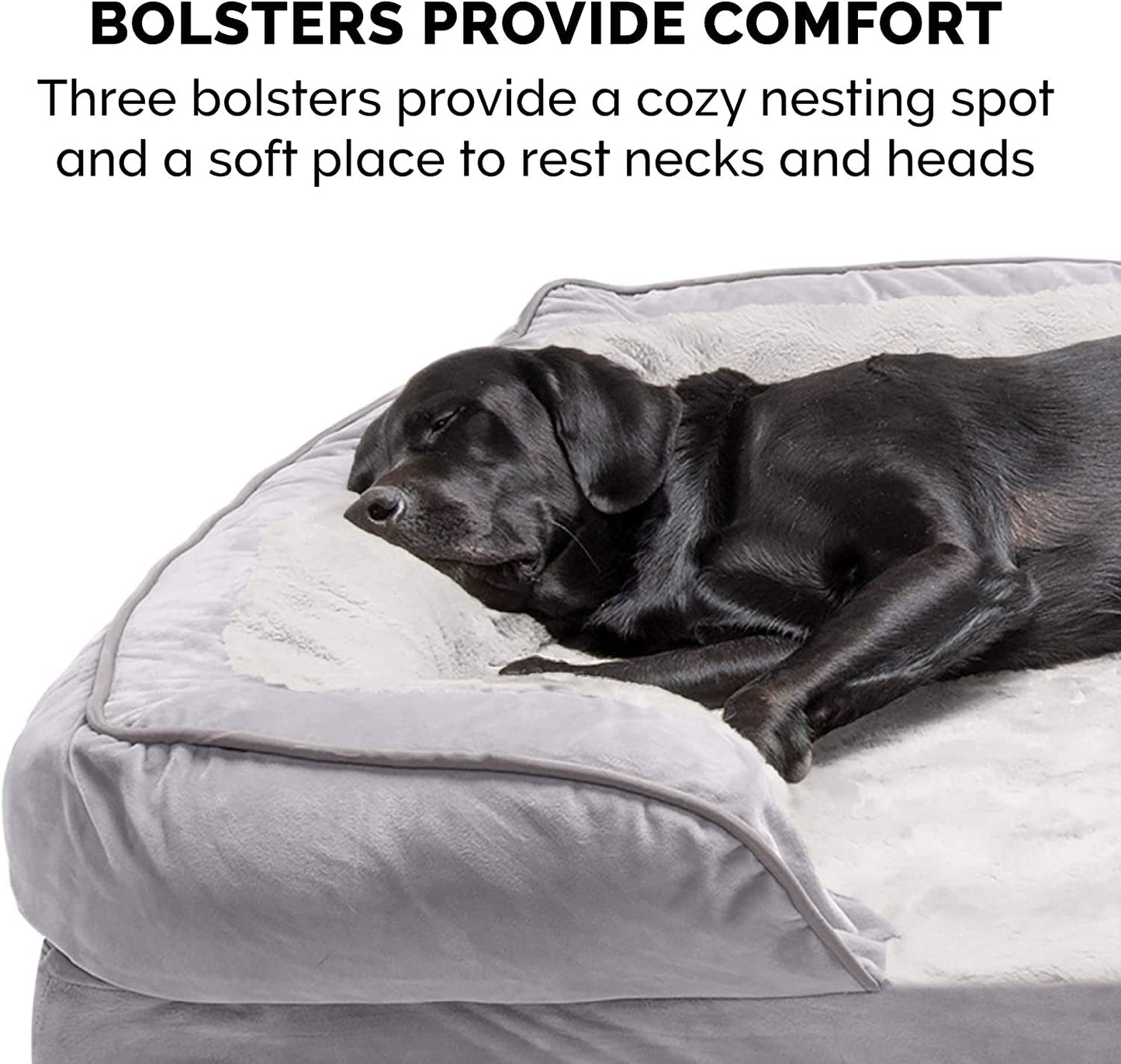 Orthopedic Dog Bed for Large/Medium Dogs W/ Removable Bolsters & Washable Cover, for Dogs up to 55 Lbs - Plush & Velvet Waves Perfect Comfort Sofa - Granite Gray, Large - Eco and More Pet Store