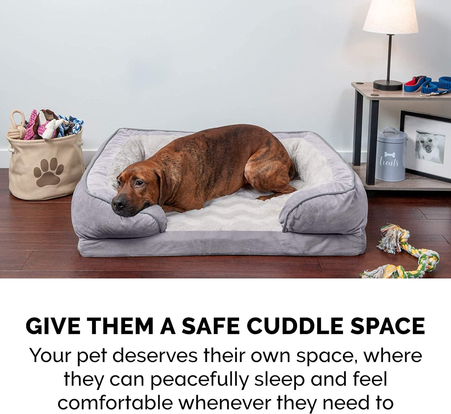 Orthopedic Dog Bed for Large/Medium Dogs W/ Removable Bolsters & Washable Cover, for Dogs up to 55 Lbs - Plush & Velvet Waves Perfect Comfort Sofa - Granite Gray, Large - Eco and More Pet Store