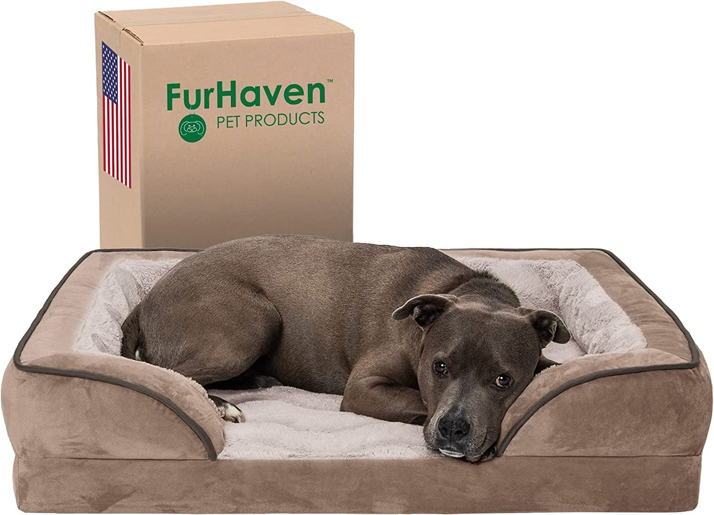 Orthopedic Dog Bed for Large/Medium Dogs W/ Removable Bolsters & Washable Cover, for Dogs up to 55 Lbs - Plush & Velvet Waves Perfect Comfort Sofa - Granite Gray, Large - Eco and More Pet Store