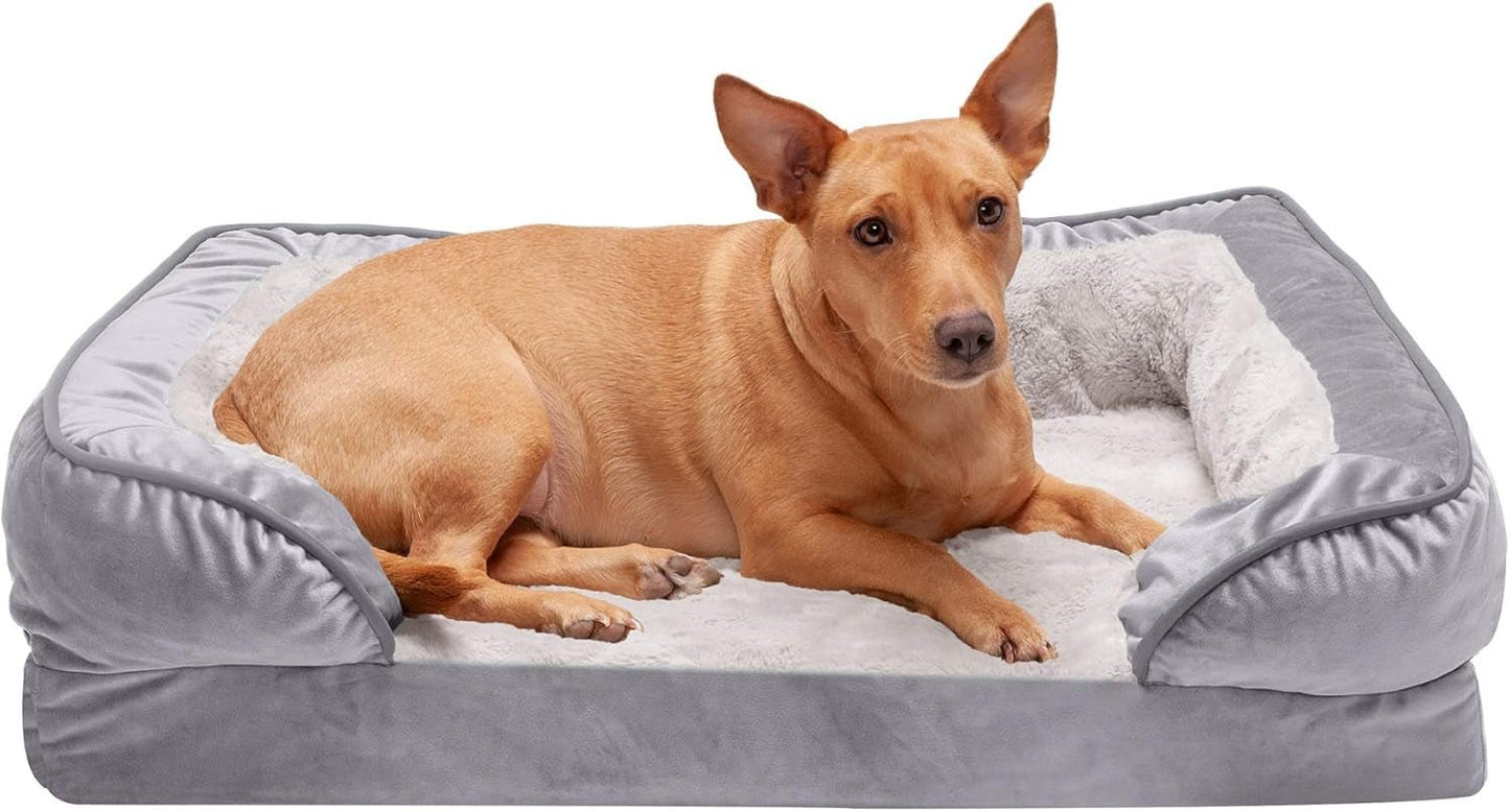Orthopedic Dog Bed for Large/Medium Dogs W/ Removable Bolsters & Washable Cover, for Dogs up to 55 Lbs - Plush & Velvet Waves Perfect Comfort Sofa - Granite Gray, Large - Eco and More Pet Store