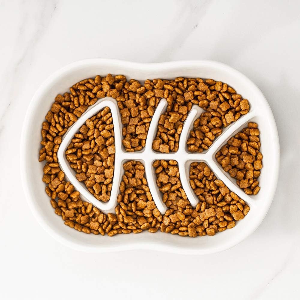 White Ceramic Slow Feeder Dog Bowls Cat Bowl - Ceramic Fun Interactive Feeder Bloat Stop Cat Bowl Preventing Feeder anti Gulping Healthy Eating Diet Pet Bowls against Bloat, Indigestion and Obesity - Eco and More Pet Store
