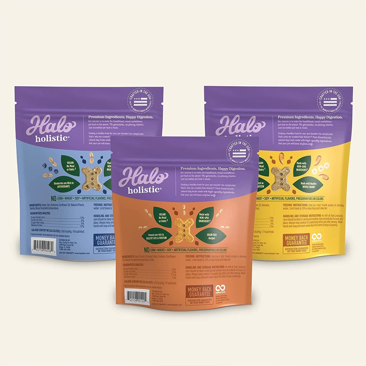 Wild Earth Premium Holistic Vegan Dog Treats Variety Pack - Organic Plant - Based Superfood Biscuits - Peanut Butter & Banana, Oats & Blueberries, Pumpkin & Peanuts - Allergy - Friendly Healthy Snacks (3 Pack, 8oz Each) - Eco and More Pet Store