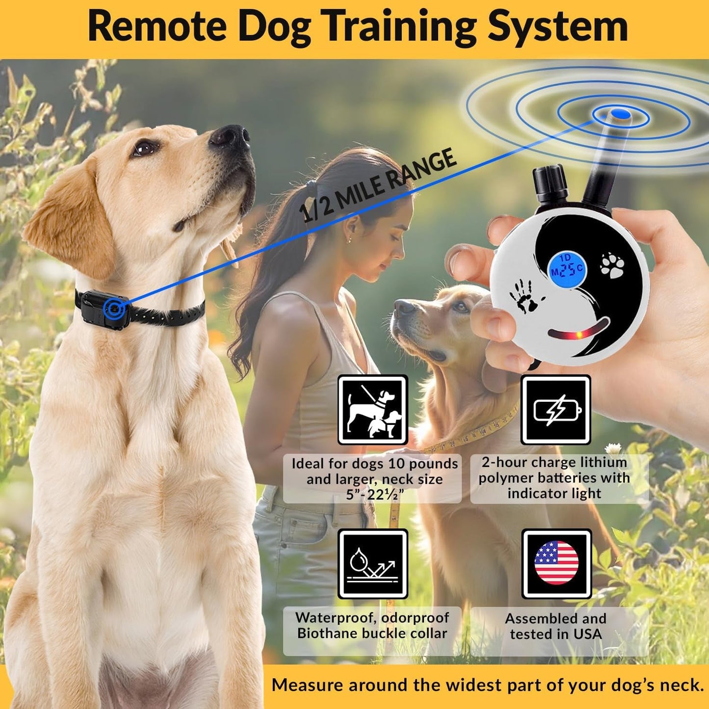 Zen Pro E - Collar Remote Dog Training System - Rechargeable Shock Collar with Finger Clicker for Small to Medium Dogs - 100 Level Humane Tapping Stimulation, Tone & Light Modes - 1/2 Mile Range - Eco and More Pet Store