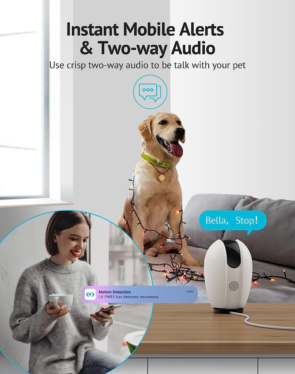 1080P Indoor Security Camera with 360° Coverage - Smart Home Monitor with Sound & Motion Detection | WiFi Pet Camera with 2 - Way Audio, Night Vision, and Alexa Compatibility | SD & Cloud Storage - Eco and More Pet Store