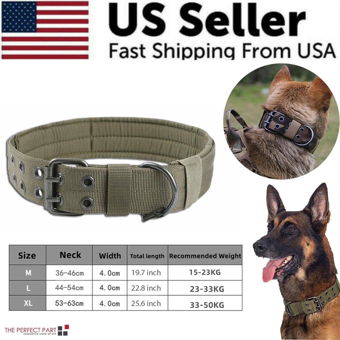 2" Wide Tactical Heavy Duty Nylon Large Dog Collar K9 Military with Metal Buckle - Eco and More Pet Store