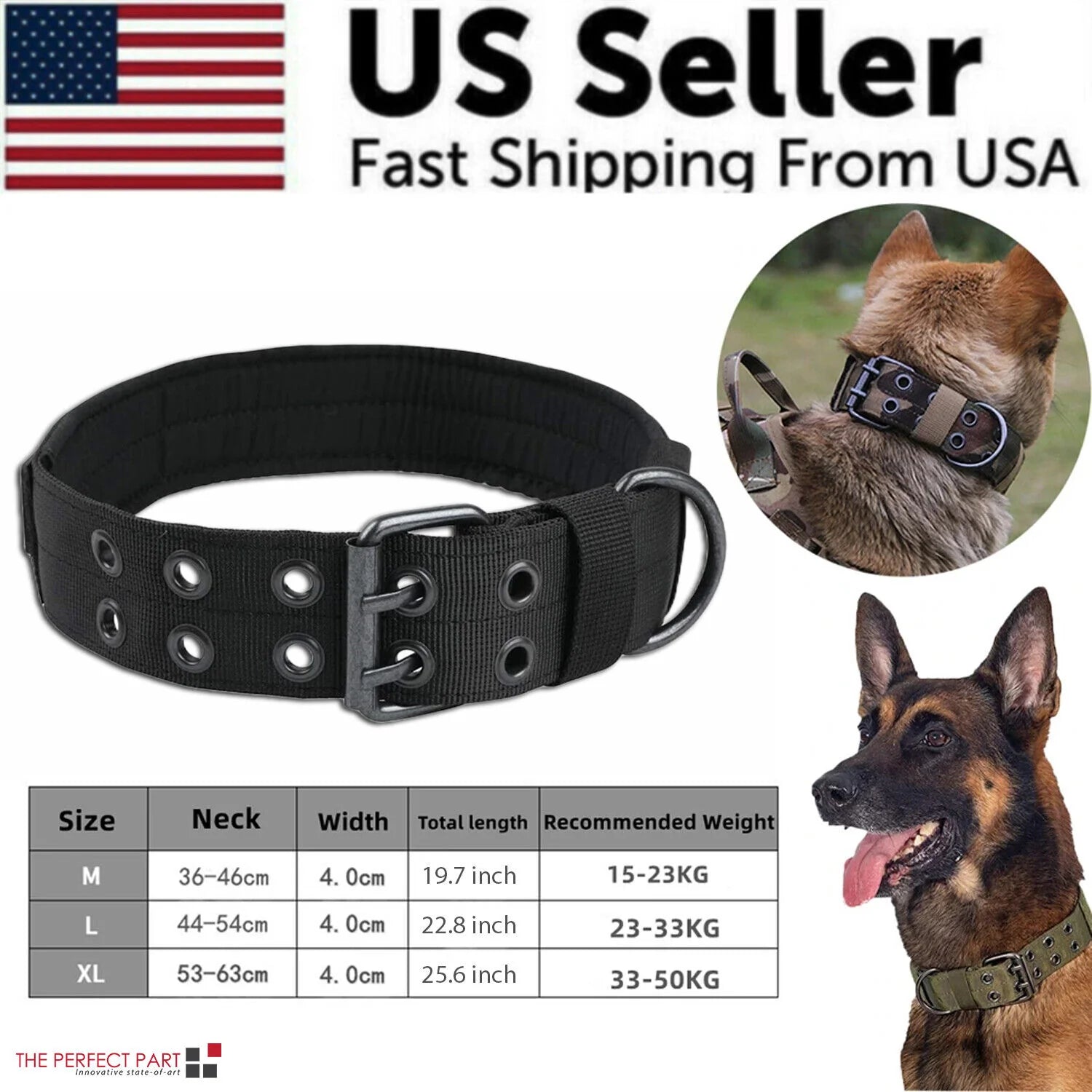 2" Wide Tactical Heavy Duty Nylon Large Dog Collar K9 Military with Metal Buckle - Eco and More Pet Store