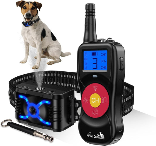 "2600 FT Citronella Dog Training Collar - 4 - in - 1 Remote with Spray, Vibration, Tone & Night Light Functions | Safe, Humane, Waterproof & Rechargeable | Supports Up to 3 Collars" - Eco and More Pet Store