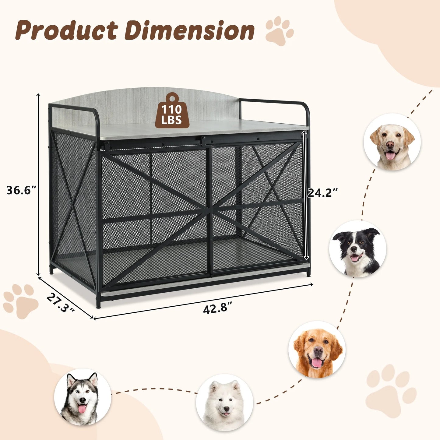 42.8" Large Dog Crate Furniture for Large Medium Dog, Heavy Duty Wooden Dog Kennel End Table, Brown - Eco and More Pet Store DBA Overseen
