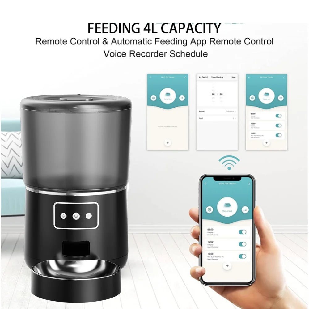 4L WiFi Automatic Pet Feeder - Smart Dry Food Dispenser for Cats & Dogs | Stylish Black Design for Convenient Feeding - Eco and More Pet Store