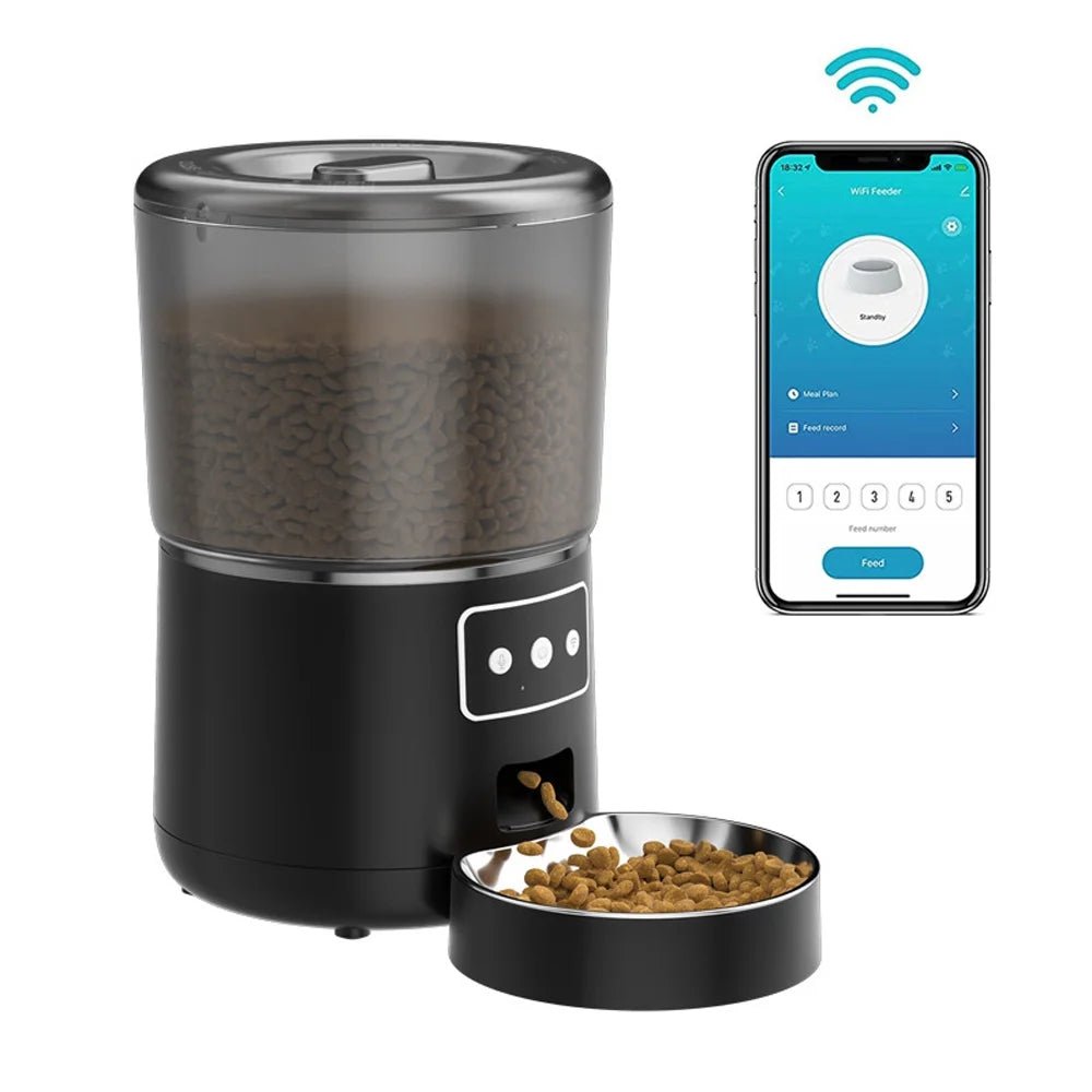 4L WiFi Automatic Pet Feeder - Smart Dry Food Dispenser for Cats & Dogs | Stylish Black Design for Convenient Feeding - Eco and More Pet Store