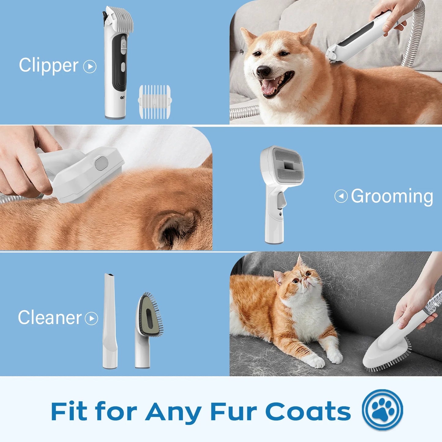 5 - in - 1 Pet Grooming Kit & Vacuum - 12Kpa Powerful Suction for Dogs & Cats | Efficient Grooming with 2L Dustbin for Easy Cleanup - Eco and More Pet Store