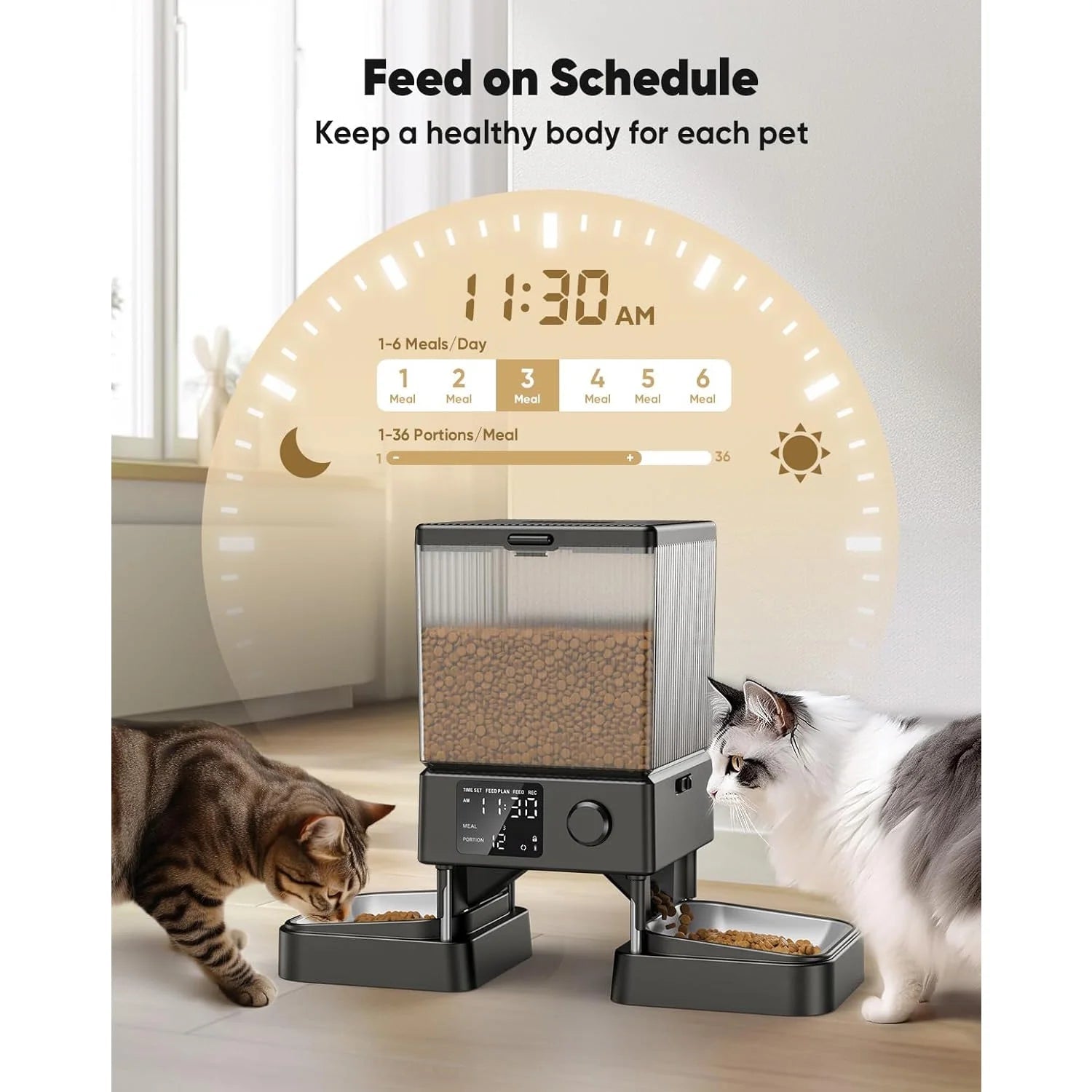 5L Automatic Cat Food Dispenser - Timed Feeder for 2 Cats or Small Dogs | PFD - 002 with Desiccant Bag | Smart Automatic Dry Food Feeder in Sleek Black - Eco and More Pet Store