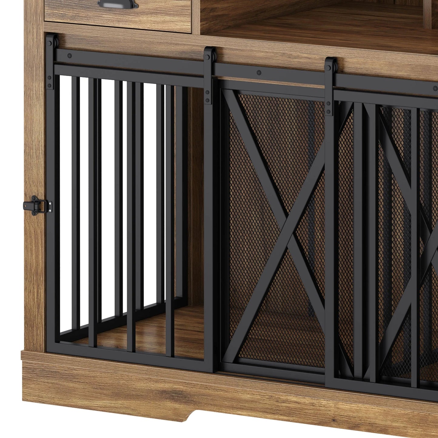 63" Dog Crate Furniture with 2 Drawers,Tv Stand with Charging Station 63" Large Wooden Indoor Dog Kennel - Brown - Eco and More Pet Store DBA Overseen