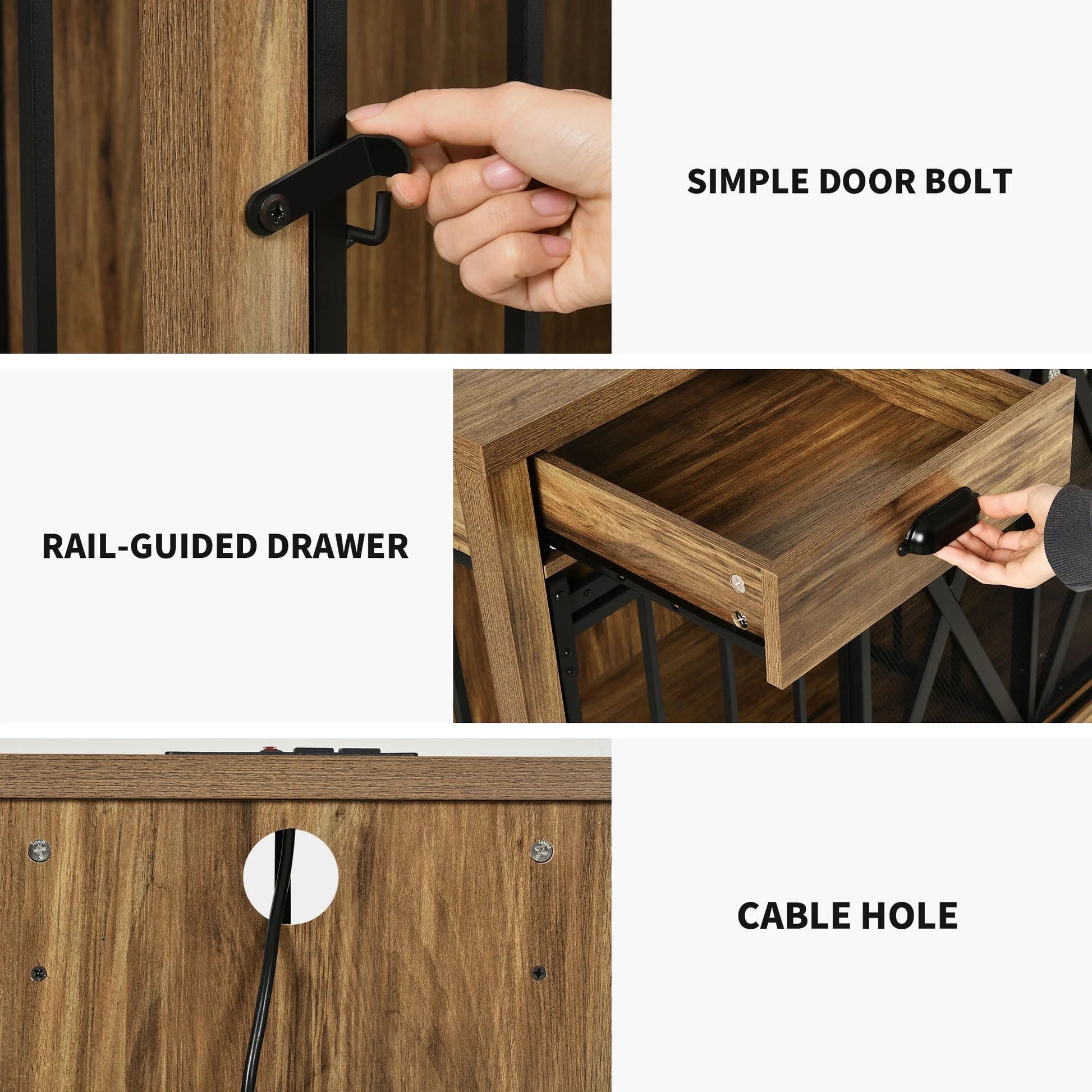 63 - Inch Dog Crate Furniture,Tv Stand with Charging Station,Dog Kennel with Double Sliding Barn Door - Oak - Eco and More Pet Store DBA Overseen