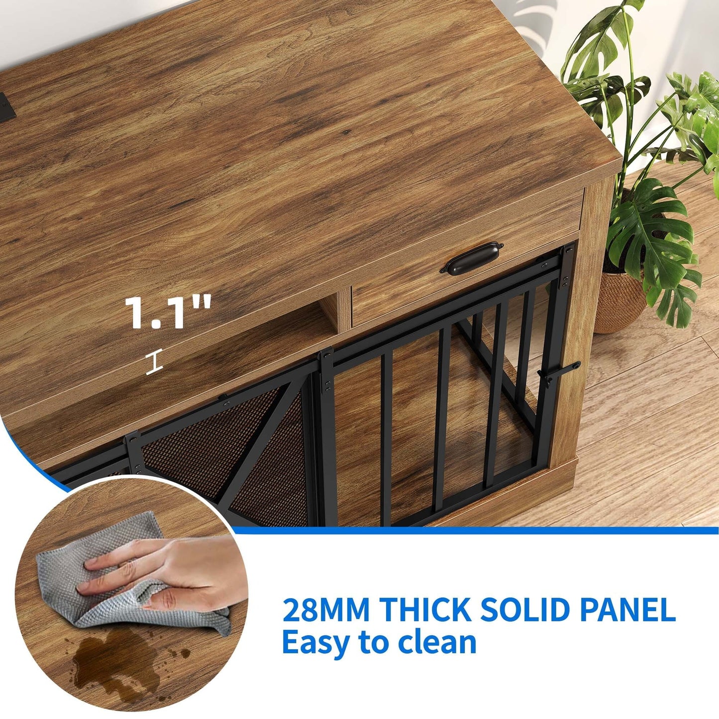 63 - Inch Dog Crate Furniture,Tv Stand with Charging Station,Dog Kennel with Double Sliding Barn Door - Oak - Eco and More Pet Store DBA Overseen