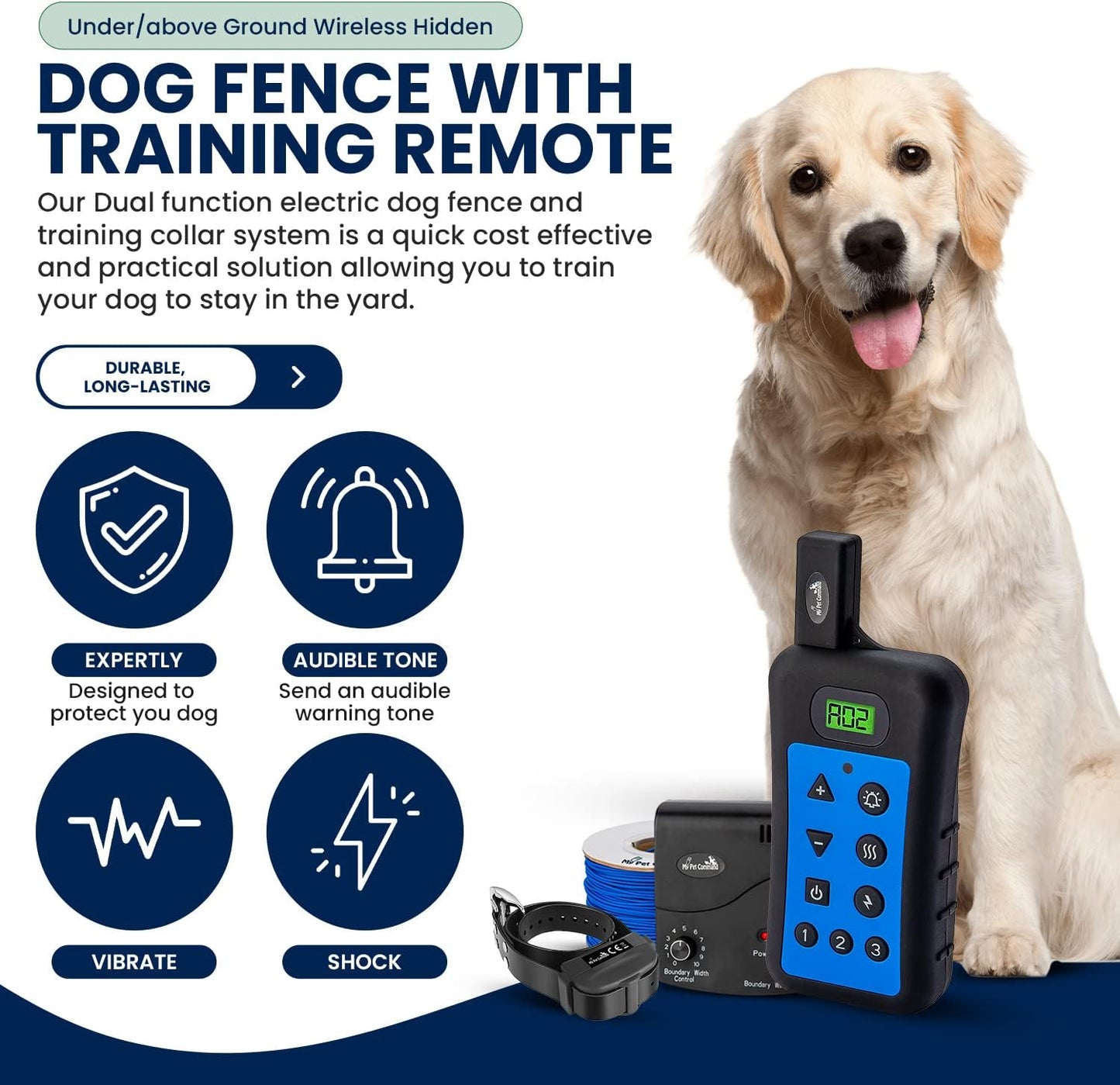 Underground Wireless Dog Shock Collar Fence System, Dual Function with Remote Dog Training Collar System Safe Pet Containment Waterproof Extra Thick Durable Polyolefin 13 AWG Wire Fence