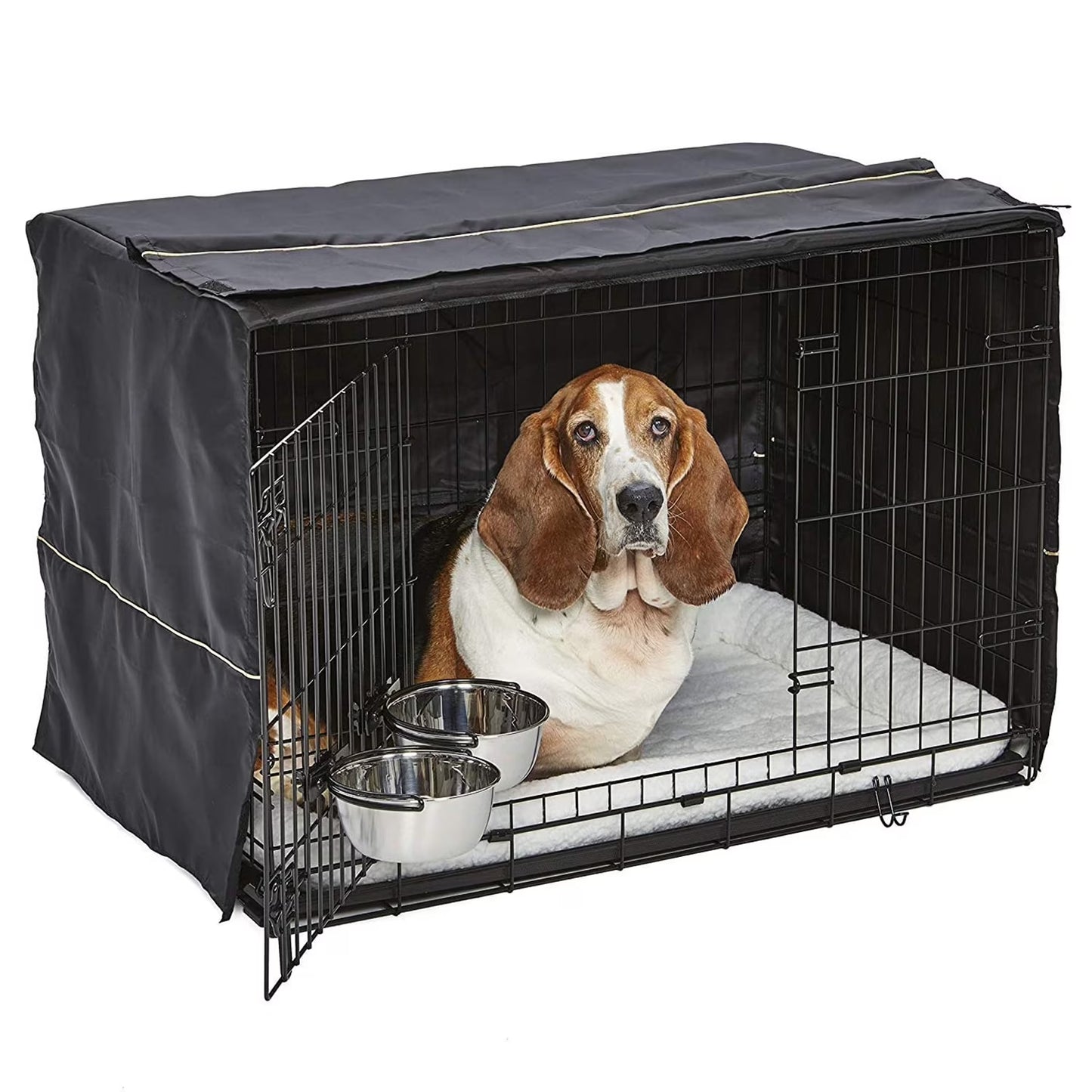 Dog Crate Starter Kit with 22-Inch Double Door Crate, Bed, Cover, and Bowls