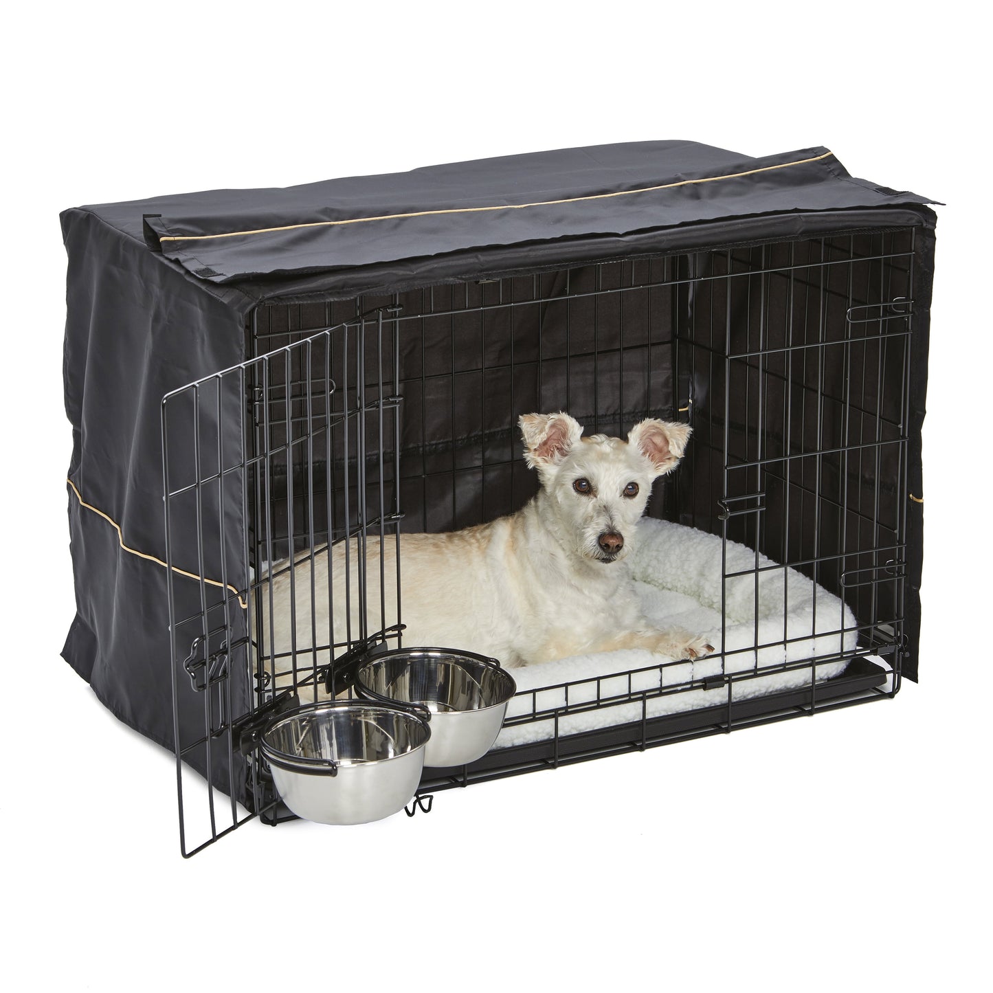 Dog Crate Starter Kit with 22-Inch Double Door Crate, Bed, Cover, and Bowls