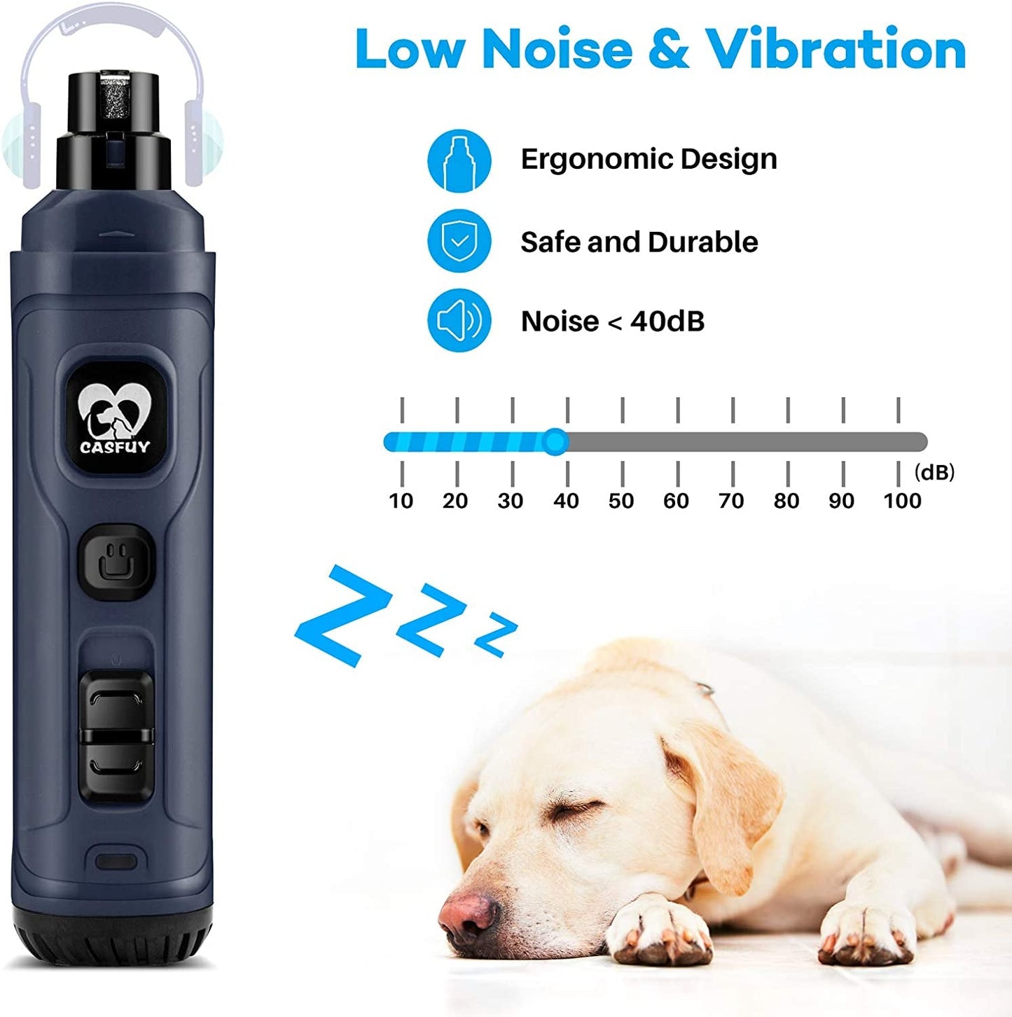 Advanced 2 - Speed Electric Dog Nail Grinder with Dual LED Lights – Professional, Quiet & Painless Nail Trimmer for Small to Large Dogs (Bright Blue) - Eco and More Pet Store