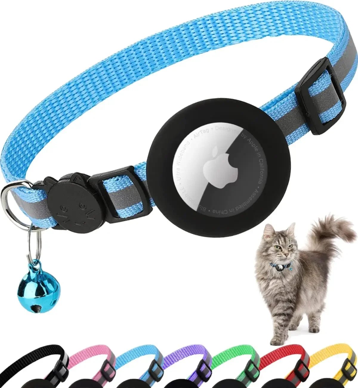 Airtag Cat Collar Breakaway, Reflective Kitten Collar with Apple Air Tag Holder and Bell for Girl Boy Cats, 0.4 Inches - Eco and More Pet Store