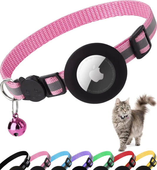 Airtag Cat Collar Breakaway, Reflective Kitten Collar with Apple Air Tag Holder and Bell for Girl Boy Cats, 0.4 Inches - Eco and More Pet Store