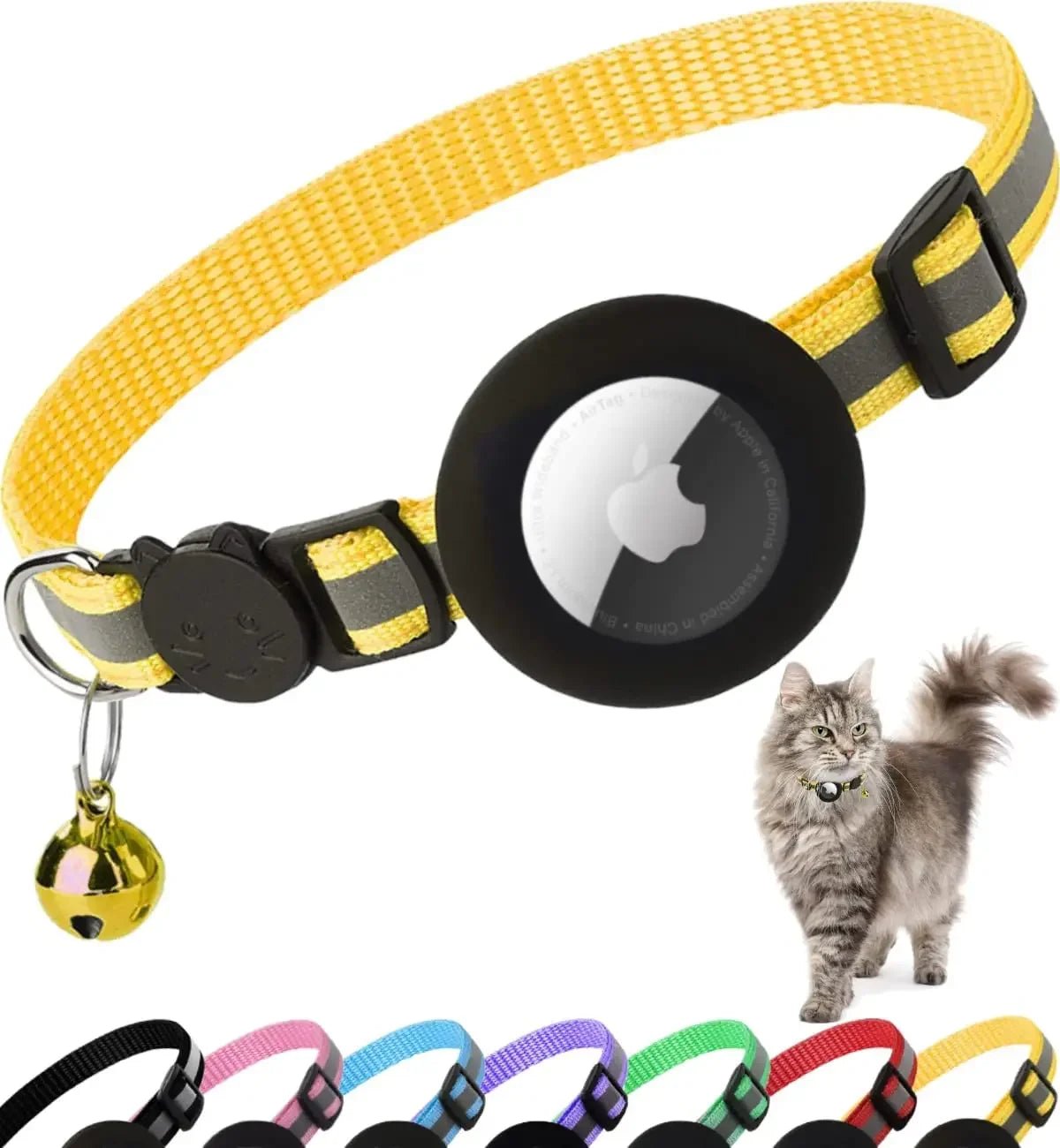Airtag Cat Collar Breakaway, Reflective Kitten Collar with Apple Air Tag Holder and Bell for Girl Boy Cats, 0.4 Inches - Eco and More Pet Store