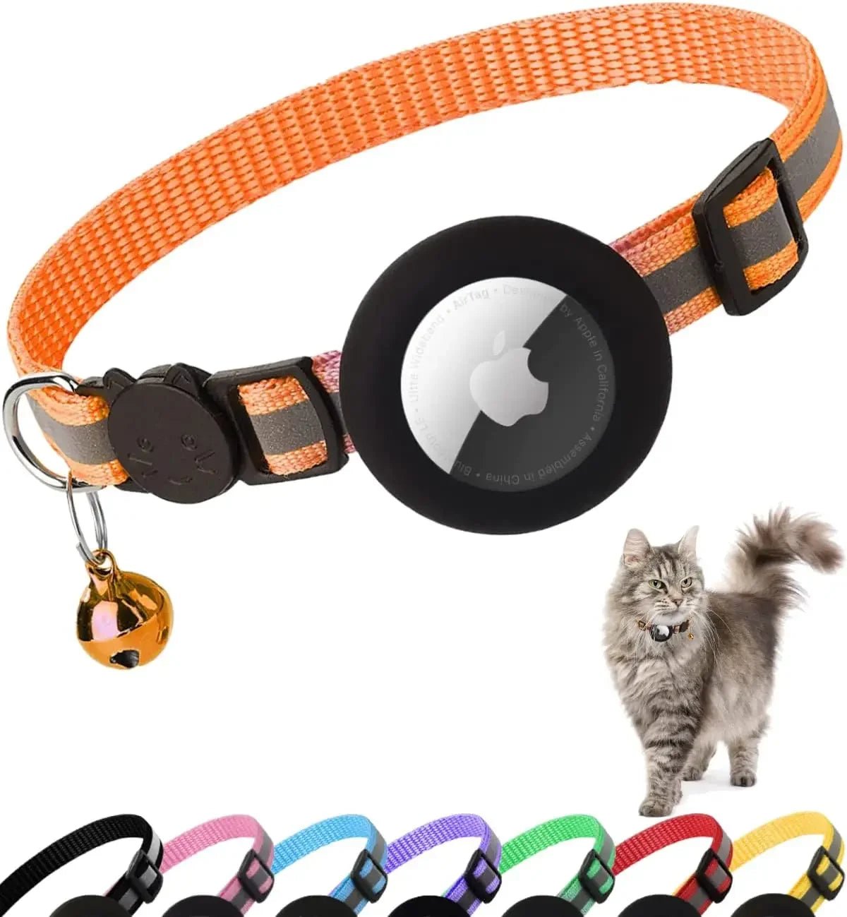 Airtag Cat Collar Breakaway, Reflective Kitten Collar with Apple Air Tag Holder and Bell for Girl Boy Cats, 0.4 Inches - Eco and More Pet Store