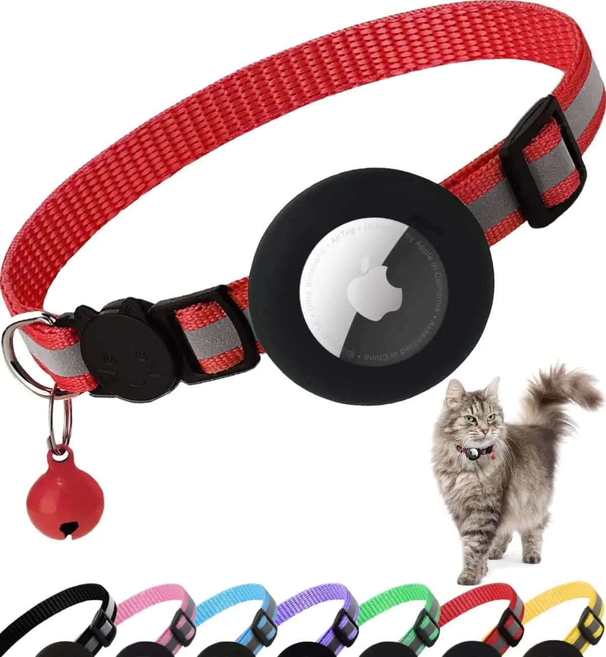 Airtag Cat Collar Breakaway, Reflective Kitten Collar with Apple Air Tag Holder and Bell for Girl Boy Cats, 0.4 Inches - Eco and More Pet Store
