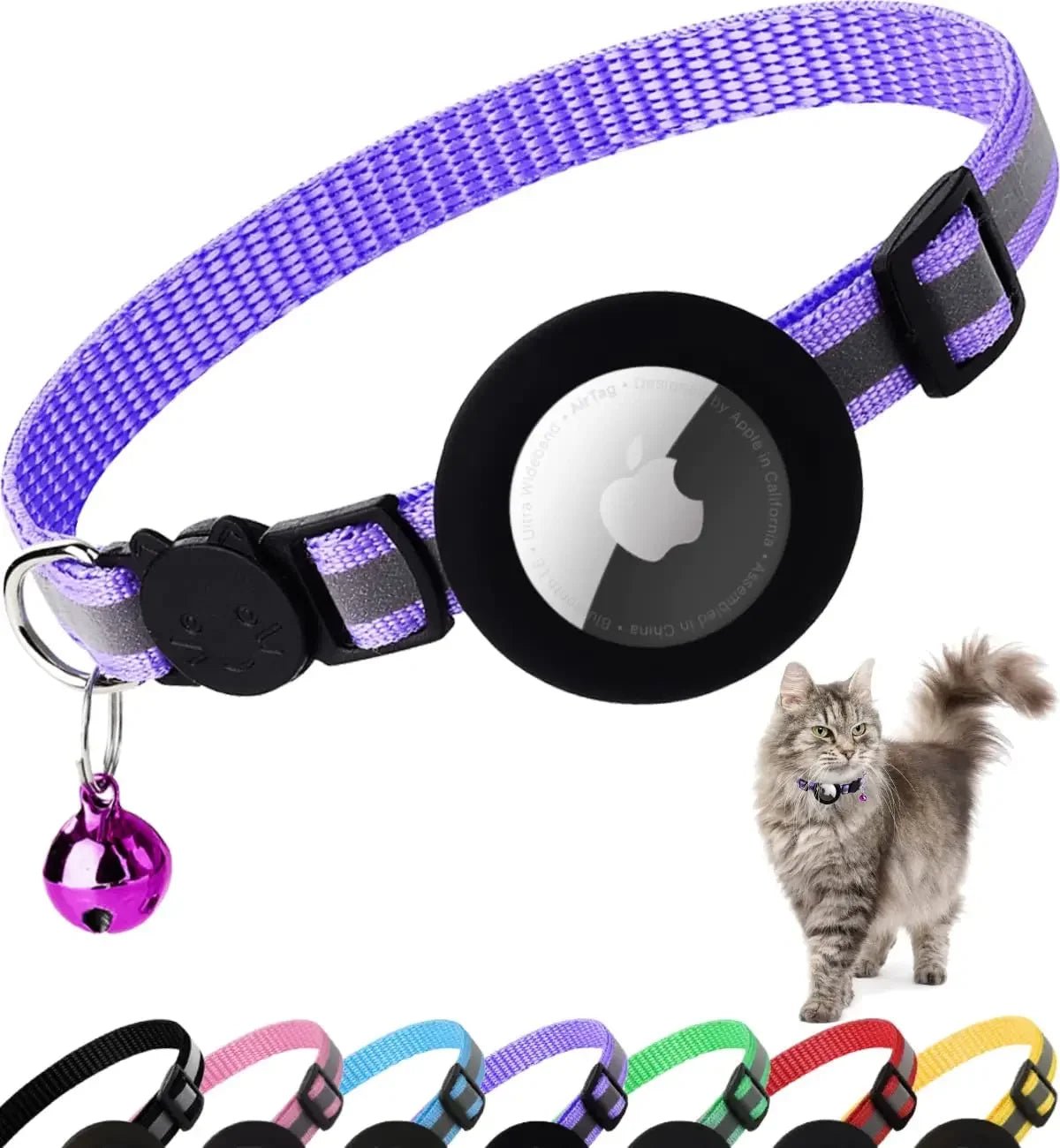 Airtag Cat Collar Breakaway, Reflective Kitten Collar with Apple Air Tag Holder and Bell for Girl Boy Cats, 0.4 Inches - Eco and More Pet Store