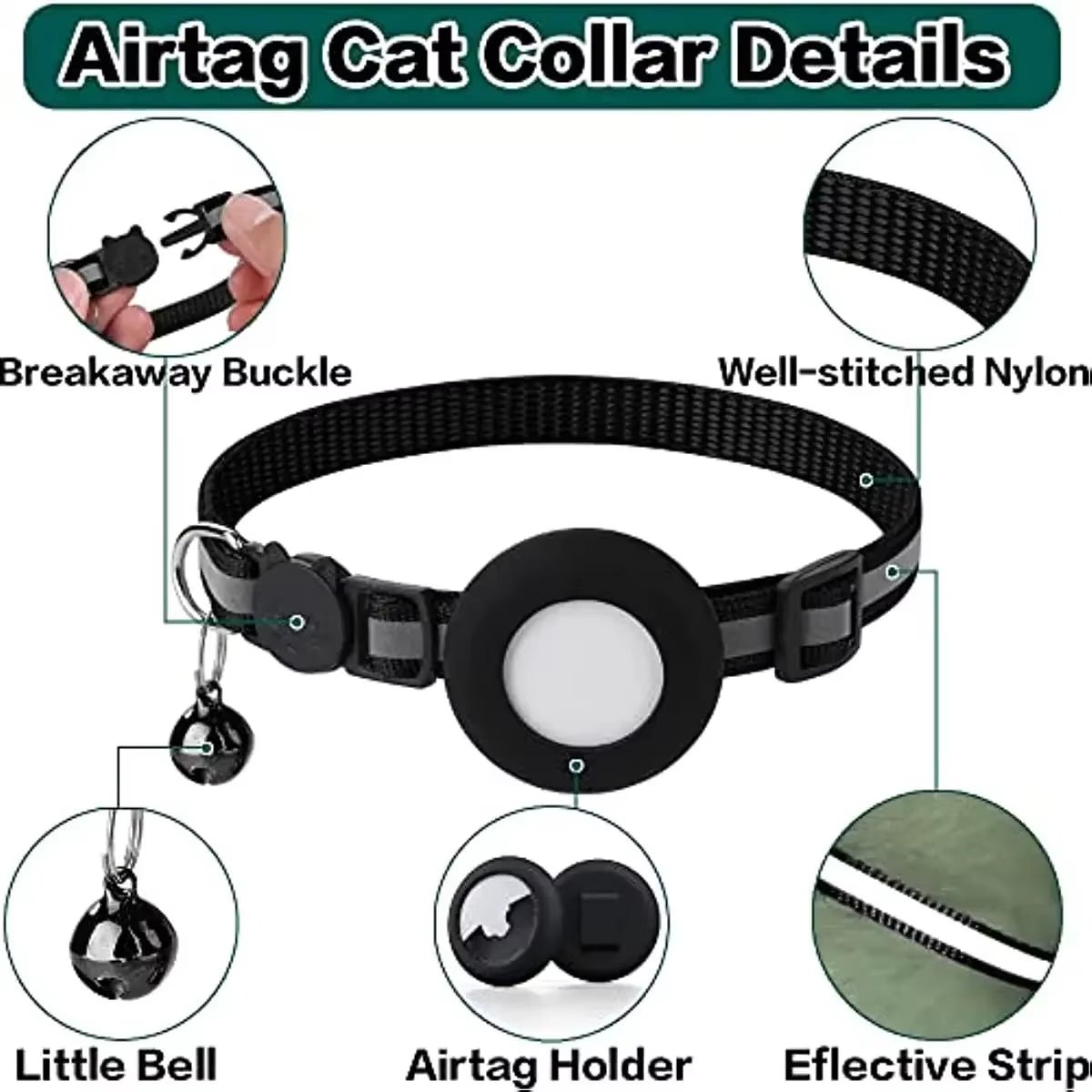 Airtag Cat Collar Breakaway, Reflective Kitten Collar with Apple Air Tag Holder and Bell for Girl Boy Cats, 0.4 Inches - Eco and More Pet Store