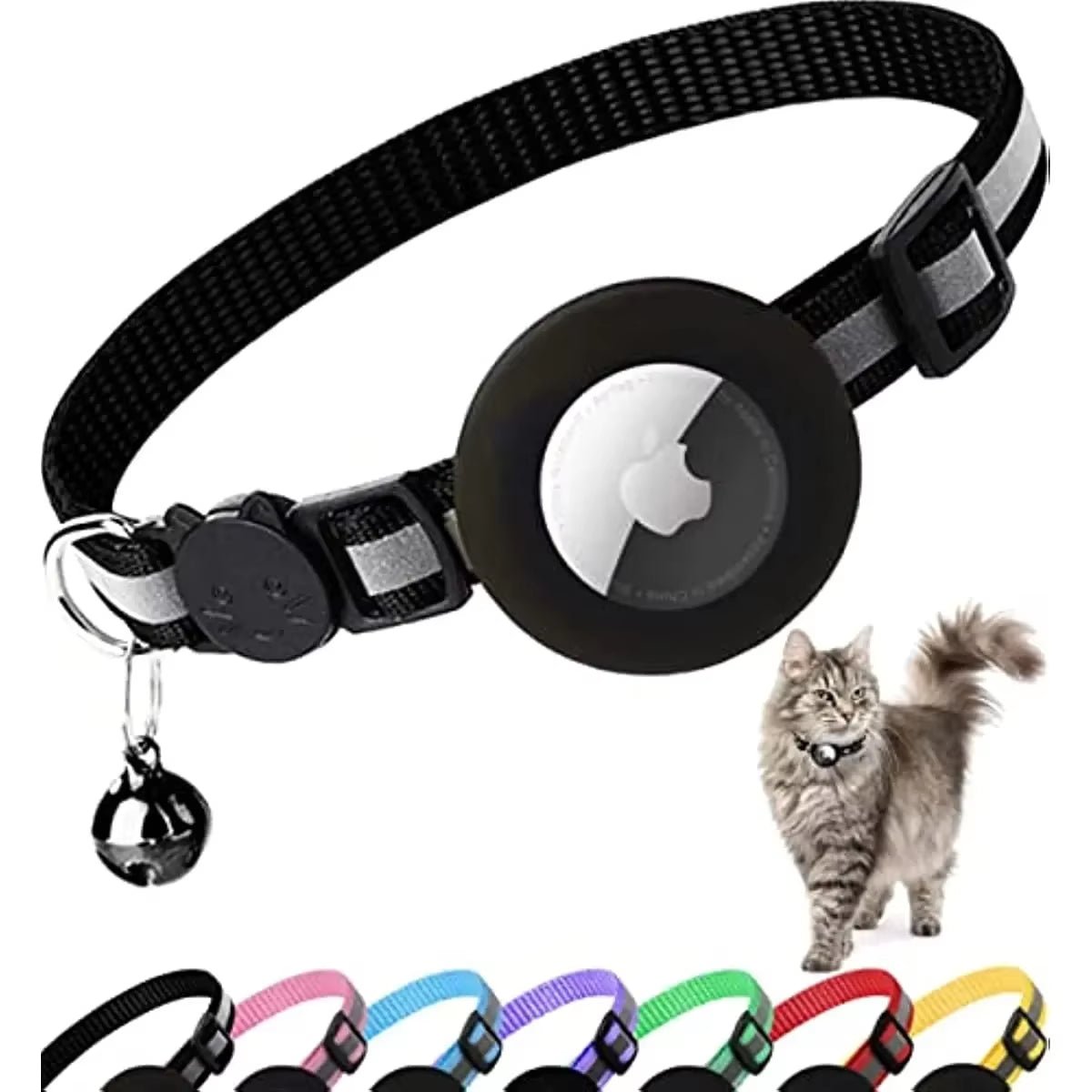Airtag Cat Collar Breakaway, Reflective Kitten Collar with Apple Air Tag Holder and Bell for Girl Boy Cats, 0.4 Inches - Eco and More Pet Store