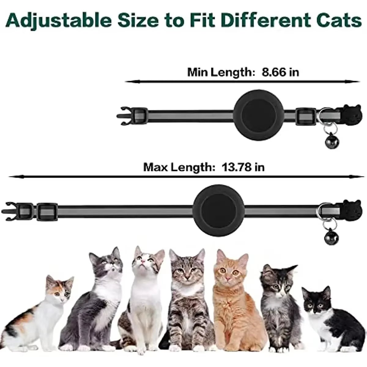 Airtag Cat Collar Breakaway, Reflective Kitten Collar with Apple Air Tag Holder and Bell for Girl Boy Cats, 0.4 Inches - Eco and More Pet Store