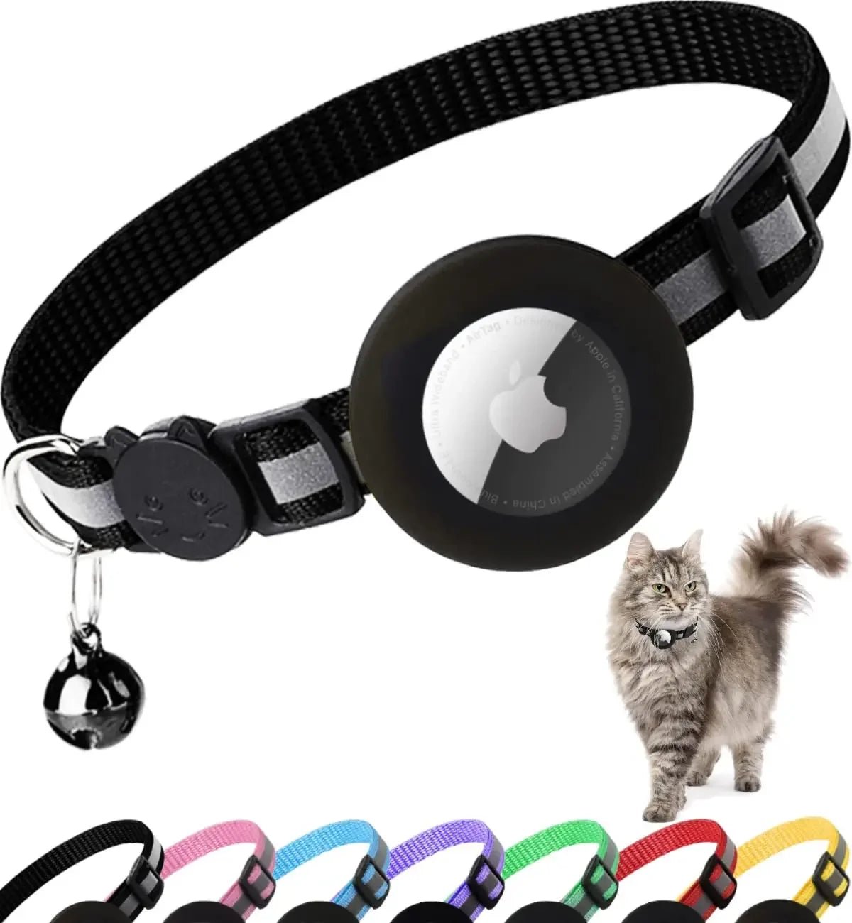 Airtag Cat Collar Breakaway, Reflective Kitten Collar with Apple Air Tag Holder and Bell for Girl Boy Cats, 0.4 Inches - Eco and More Pet Store