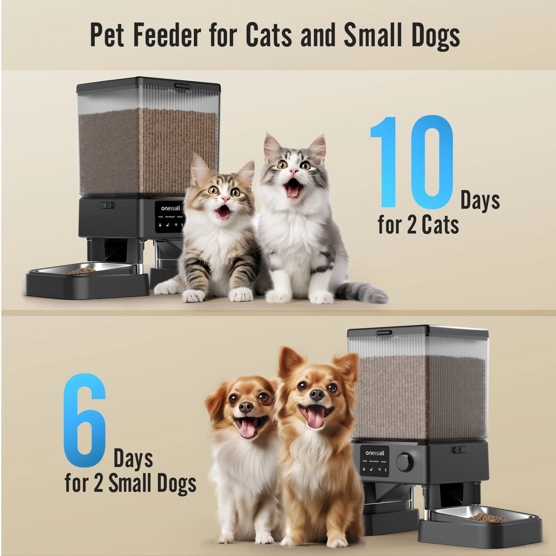 Automatic Cat Feeder | 5L/20 Cups Automatic Cat Feeder with 5G Wi - Fi & APP Control, PFD - 002 PRO Double Bowl Cat Food Dispenser with 1 Desiccant Bag, Timed Automatic Pet Feeder for 2 Cats/2 Small Dogs - Black - Eco and More Pet Store DBA Overseen