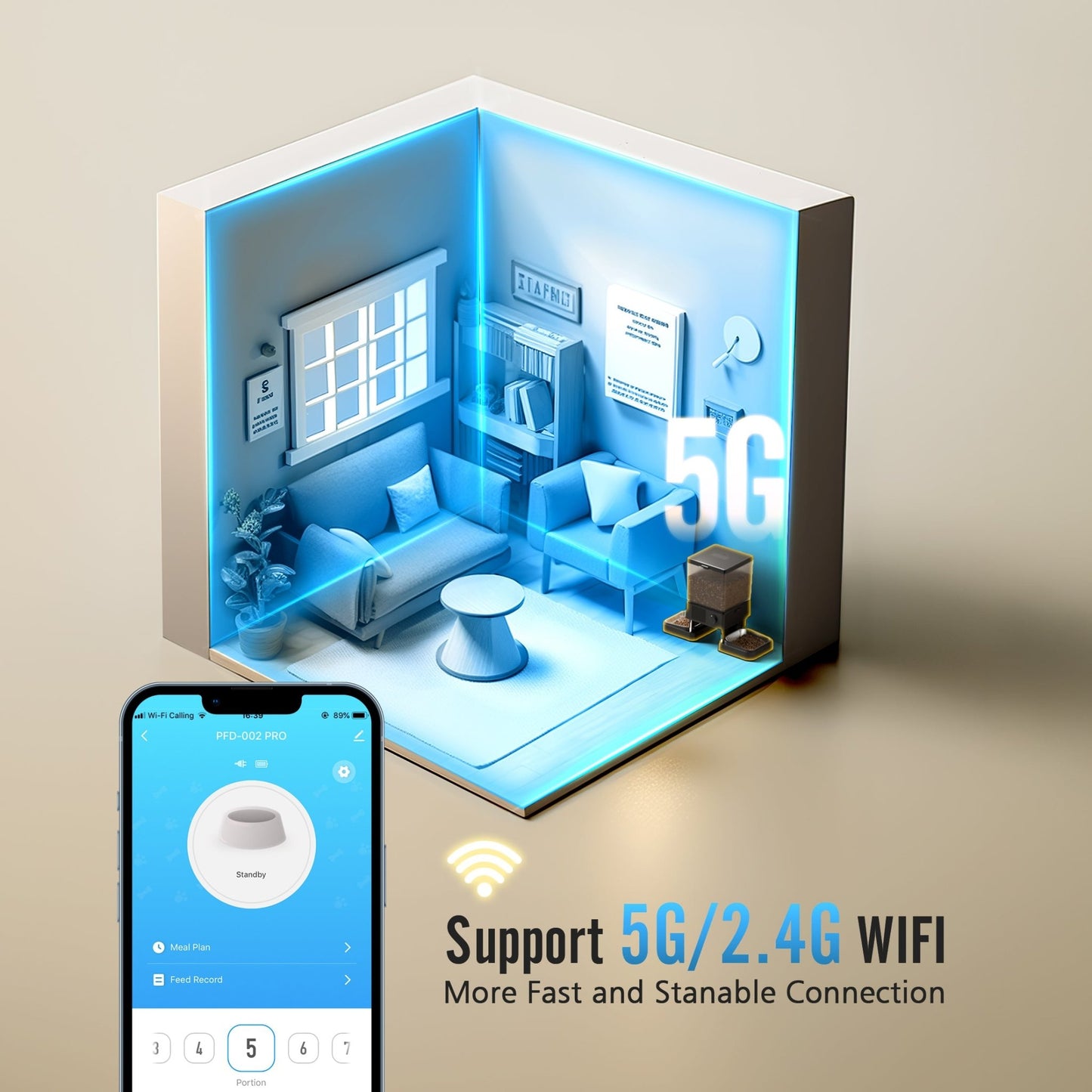 Automatic Cat Feeder | 5L/20 Cups Automatic Cat Feeder with 5G Wi - Fi & APP Control, PFD - 002 PRO Double Bowl Cat Food Dispenser with 1 Desiccant Bag, Timed Automatic Pet Feeder for 2 Cats/2 Small Dogs - Black - Eco and More Pet Store DBA Overseen