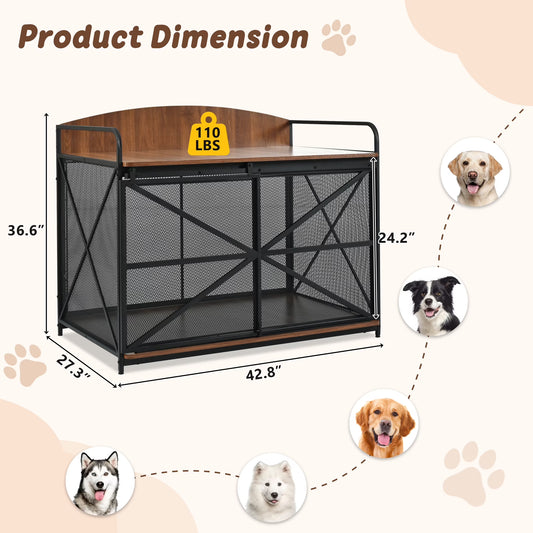 42.8" Large Dog Crate Furniture for Large Medium Dog, Heavy Duty Wooden Dog Kennel End Table, Brown