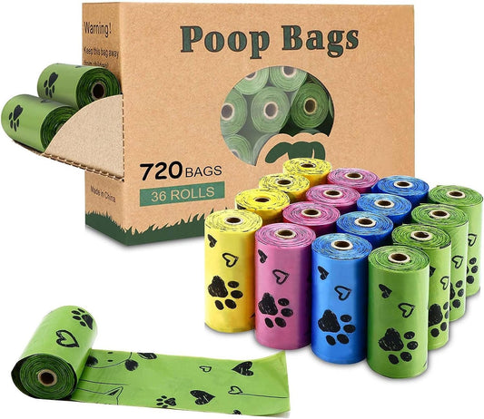 Biodegradable Dog Poop Bags: 720 Bags Extra Thick Strong Leak Proof Dog Waste Bags for Dogs with 1 Dispenser (4 Mixed Colors Green Blue Yellow Pink) - Scented - Eco and More Pet Store