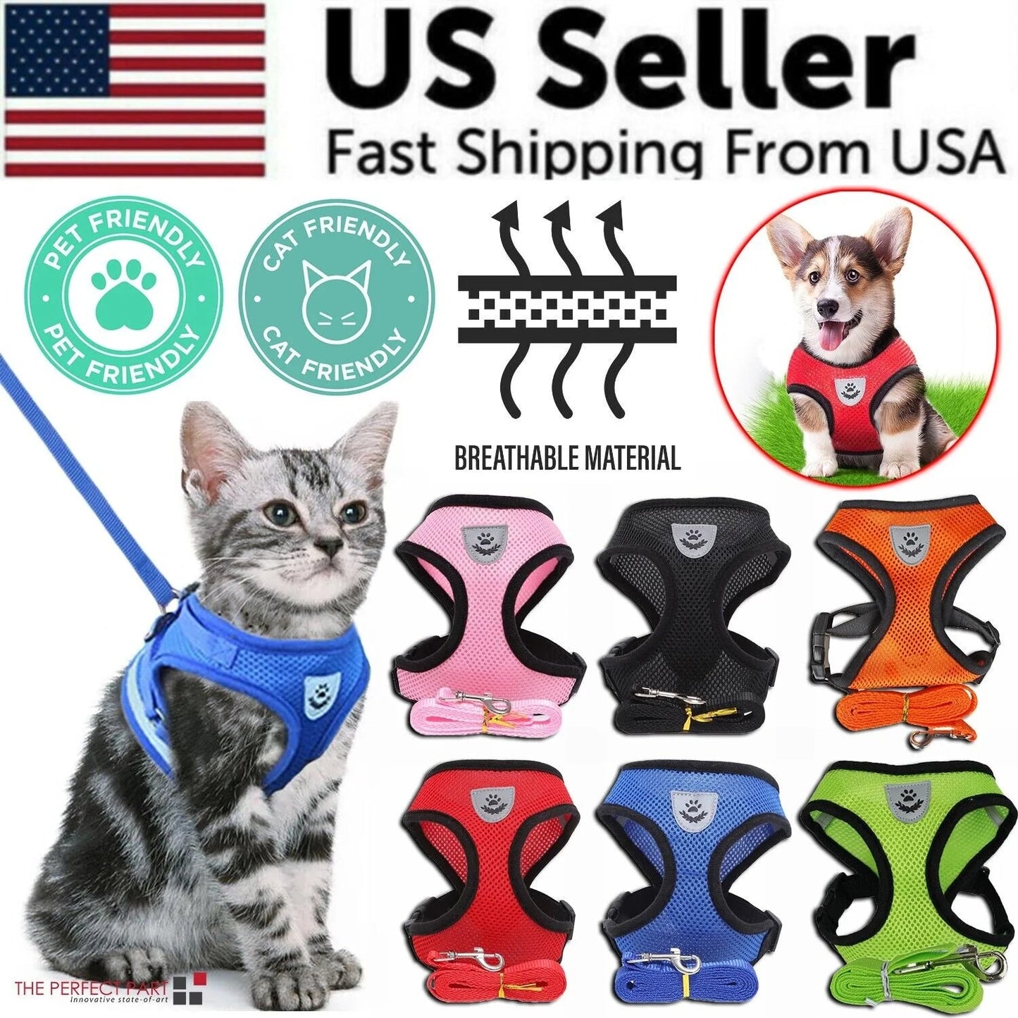 Cat Dog Pet Harness Adjustable Control Vest Dogs Reflective S M L XL Leash - Eco and More Pet Store