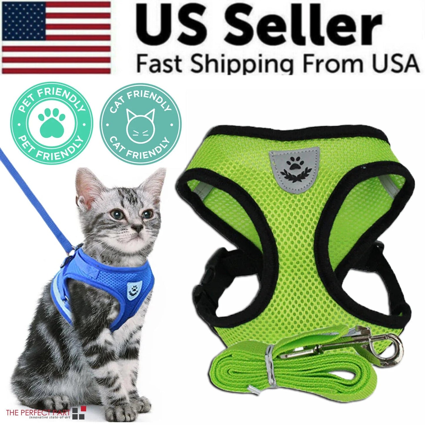 Cat Dog Pet Harness Adjustable Control Vest Dogs Reflective S M L XL Leash - Eco and More Pet Store