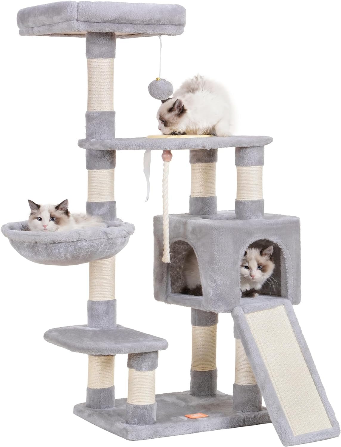 Cat Tree, Cat Tower for Indoor Cats with Scratching Board, Multi - Level Cat Furniture Condo with Feeding Bowl Smoky Gray HCT010G - Eco and More Pet Store