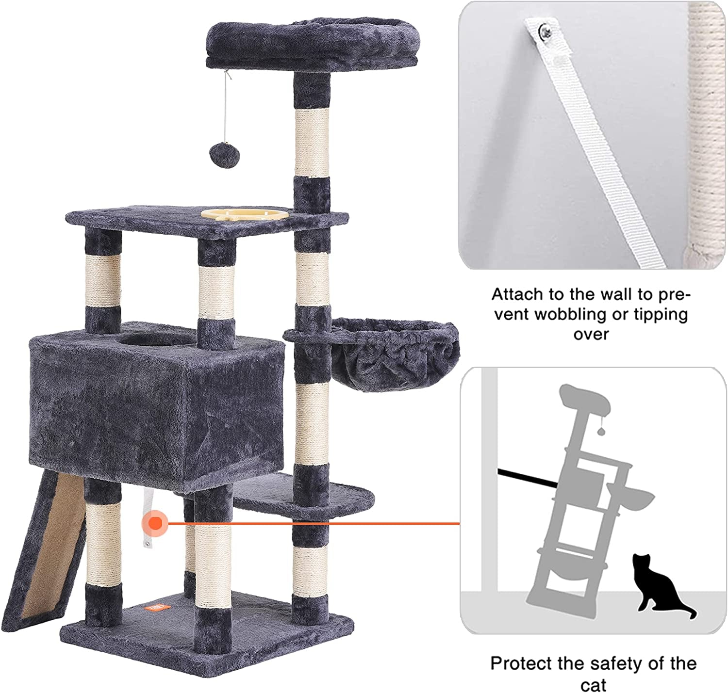 Cat Tree, Cat Tower for Indoor Cats with Scratching Board, Multi - Level Cat Furniture Condo with Feeding Bowl Smoky Gray HCT010G - Eco and More Pet Store