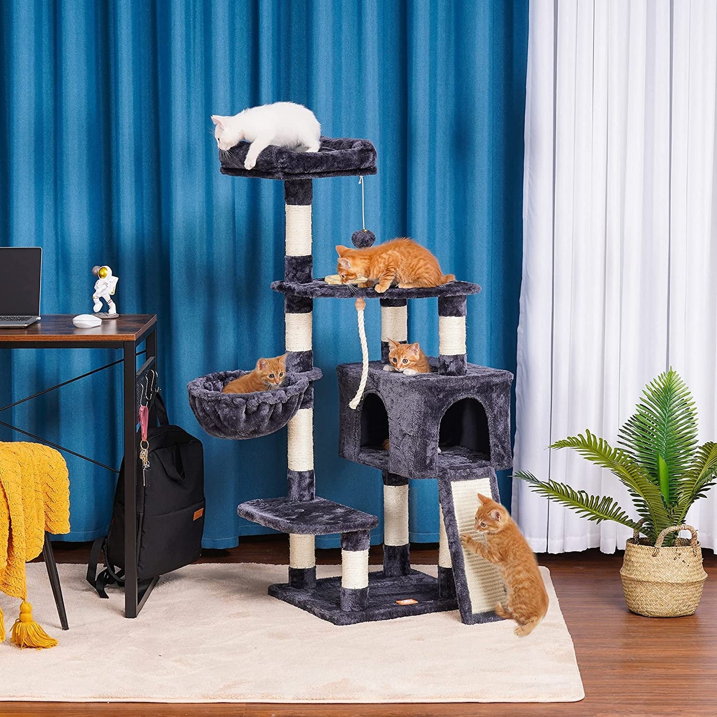 Cat Tree, Cat Tower for Indoor Cats with Scratching Board, Multi - Level Cat Furniture Condo with Feeding Bowl Smoky Gray HCT010G - Eco and More Pet Store