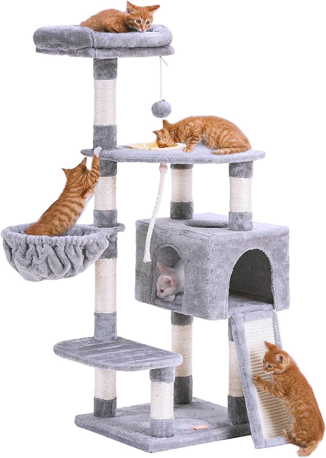 Cat Tree, Cat Tower for Indoor Cats with Scratching Board, Multi - Level Cat Furniture Condo with Feeding Bowl Smoky Gray HCT010G - Eco and More Pet Store